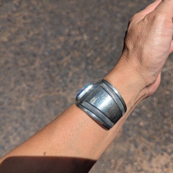 Handmade Native American‎ Azurite Chrysocolla Cuff Nickel Silver Bracelet Sz 7* - Picture 5 of 11